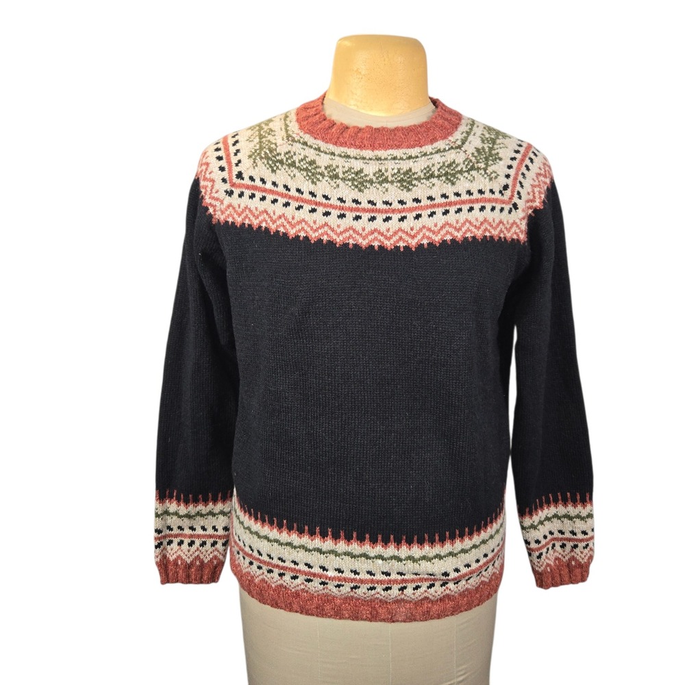 Unbranded Fair Isle‎ Knit Sweater Black Green Terracotta Large Nordic Cabin Cozy